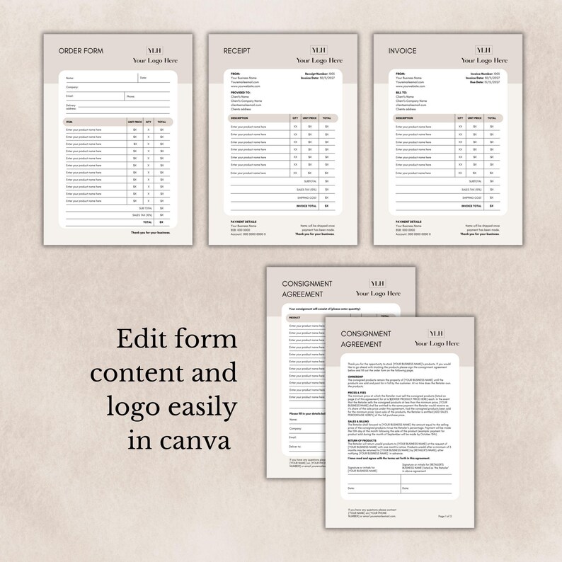 Business Forms Template Bundle Editable in Canva | Includes Order Form ...