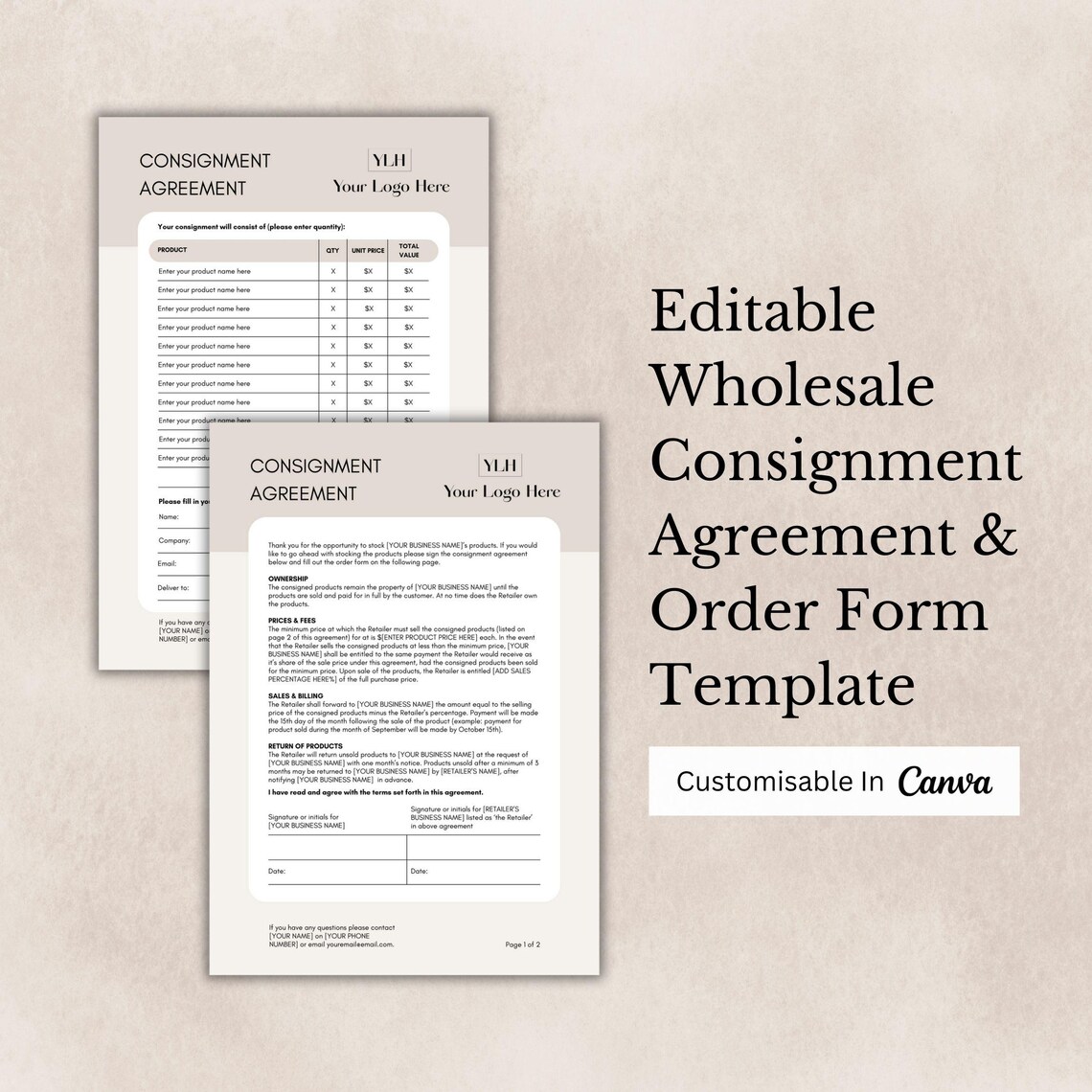 Business Forms Template Bundle Editable in Canva | Includes Order Form ...