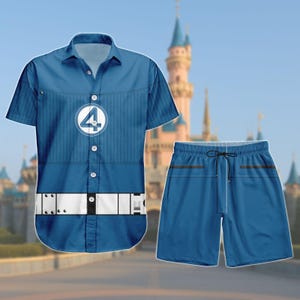 Reed Richards Costume Button Shirt Shorts, Fantastic Four Cosplay Outfit, Mr Fantastic Halloween Shirt Shorts, Reed Richards Cosplay