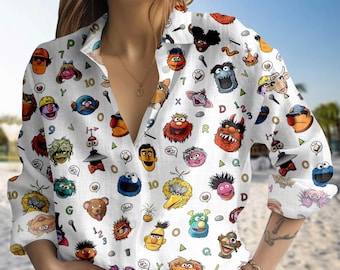 The Muppet Show Blouse Shirt, Muppet Characters Button Down Blouse, Kermit Miss Piggy Fozzie Blouse Shirt, Muppets Lovers Outfit
