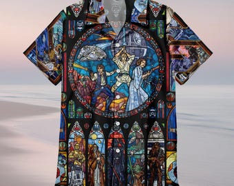 Star Wars Stained Glass Hawaiian Shirt, Jedi Aloha Shirt, Galactic Vacation Shirt, Darth Vader Tropical Button Down, Sci-Fi Beach Shirt