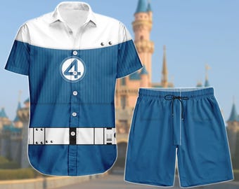 Sue Storm Costume Button Shirt Shorts, Invisible Woman Cosplay Outfit, Fantastic Four Button Shirt Set, Superhero Cosplay Button Shirt