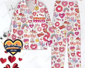 Dunkin Donuts Pajamas Set, Dunkin Donuts Shirt, Dunkin Donuts Pajamas, Dunkin Donuts Lover, Dunkin Womens Pajamas, Dunkin Donuts Gift