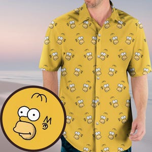 Camisa hawaiana de Homer Simpson, camisa tropical de Los Simpson, atuendo de dibujos animados para fans, camisa divertida de verano con botones, camisa de vacaciones de Homer