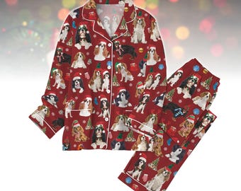 Pijama navideño para perro Cavalier King Charles Spaniel, pijama navideño para mujer amante de los perros, pijama familiar a juego, bonito regalo para tu mascota.