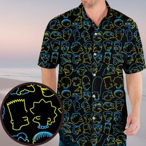 Camisa hawaiana de Los Simpson, camisa retro de vacaciones con dibujos animados, regalos de Los Simpson, camisa playera de Homero, atuendo de Bart para amantes de la televisión, merchandising de Los Simpson