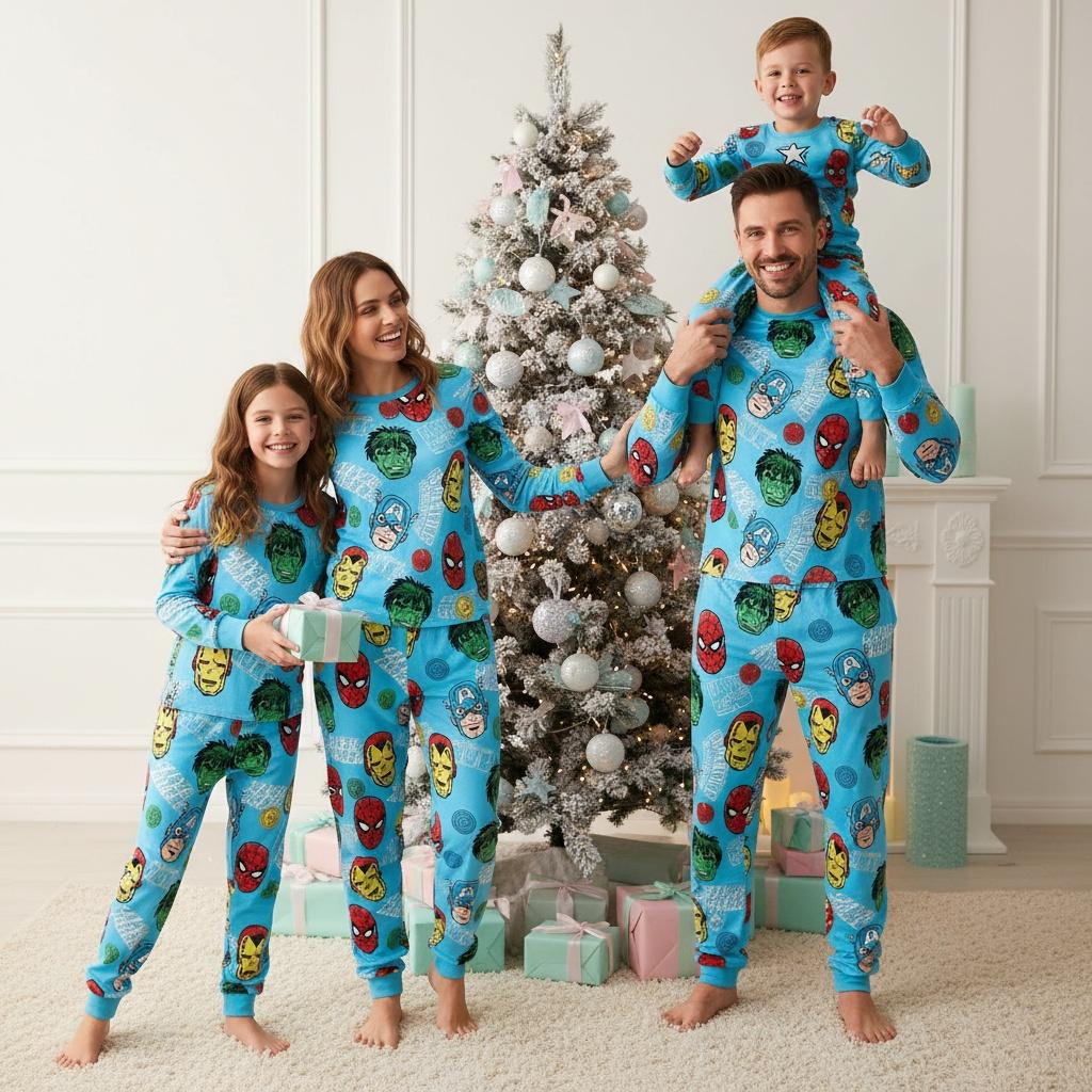 Discover Marvel Heroes Christmas Family Pajamas Set, Hulk and Spiderman Matching Pajamas, Holiday Loungewear