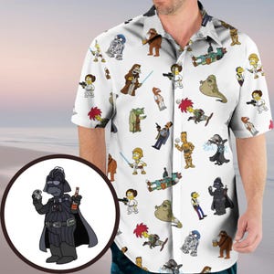 Simpsons Star Wars Hawaiian Shirt, Funny Star Wars Tropical Tee, Cartoon Sci-Fi Summer Outfit, Bart Vader Shirt, Galaxy Gift, Fan Merch