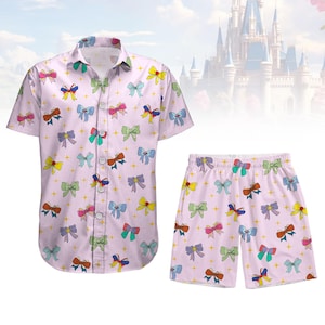 Disney Prinzessin niedliche Bänder und Bögen Knopf Shirt Shorts, Disney Prinzessin Kokette Bogen Knopf Shirt, Disneyland Mädchen Hawaii Shorts