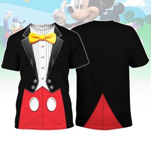 Maglietta con costume 3D di Topolino, maglietta da cosplay di Topolino Disney, maglietta con personaggio dei cartoni animati, costume da maratona Disney, maglietta con smoking di Topolino