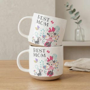 Best Mom Pottery Mug, Minnie Mouse Ceramic Mug Gift for Mom, Disney Floral Coffee Mug for Mother's Day, Minnie Mouse Mug For Mom