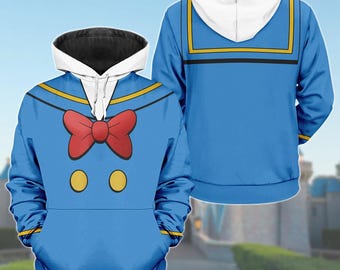 Kalle Anka-kostym med huvtröja, Disney Anka-cosplay-t-shirt, Musse Anka-tröja med vänner, Kalle Anka-tröja, Disney-resedräkt