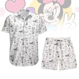 Minnie Blumenknopf-Shirt Shorts, Disney Maus Shirt, Disneyland Shirt und Shorts, Magic Kingdom Hawaii Short, Disney Mickey Shirt