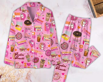 Dunkin Donuts Pajamas Set, Dunkin Donuts Shirt, Dunkin Donuts Pajamas, Dunkin Donuts Pants, Dunkin Donuts Gift, Coffee Lover Pajamas