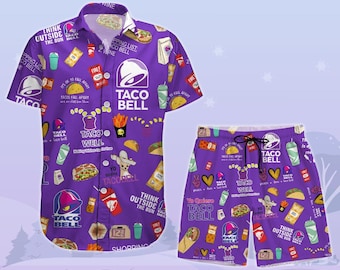 Taco Bell Button Shirt, Fast Food Button Shirt Shorts, Taco Bell Sauce Button Shirt Shorts, Mexican Shirt, Burrito Lover Hawaii Short