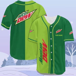Camiseta personalizada de Mountain Dew, camiseta de béisbol de Mountain Dew, camiseta de béisbol de Mountain Dew, camiseta de béisbol de Soda, camiseta deportiva de refresco