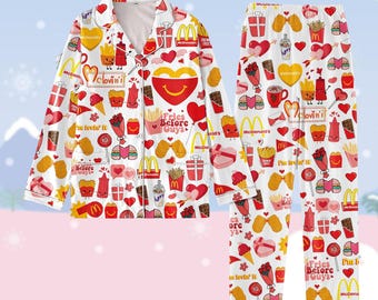Pijama grueso de McDonald's, conjunto de pijama de San Valentín para mujer, pijama de comida rápida familiar, pijama para adictos a McDonald's, regalo de San Valentín