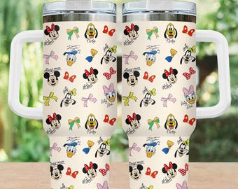 Vaso de Mickey y sus amigos de 40 oz, taza de viaje con pajita de personajes de Disney, taza de acero inoxidable con la firma de Mickey de Disney, regalo para los amantes de Disney