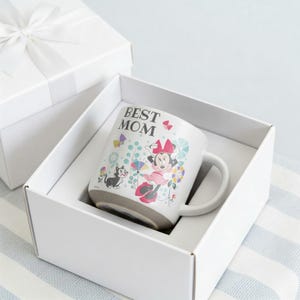 Best Mom Pottery Mug, Minnie Mouse Ceramic Mug Gift for Mom, Disney Floral Coffee Mug for Mother's Day, Minnie Mouse Mug For Mom