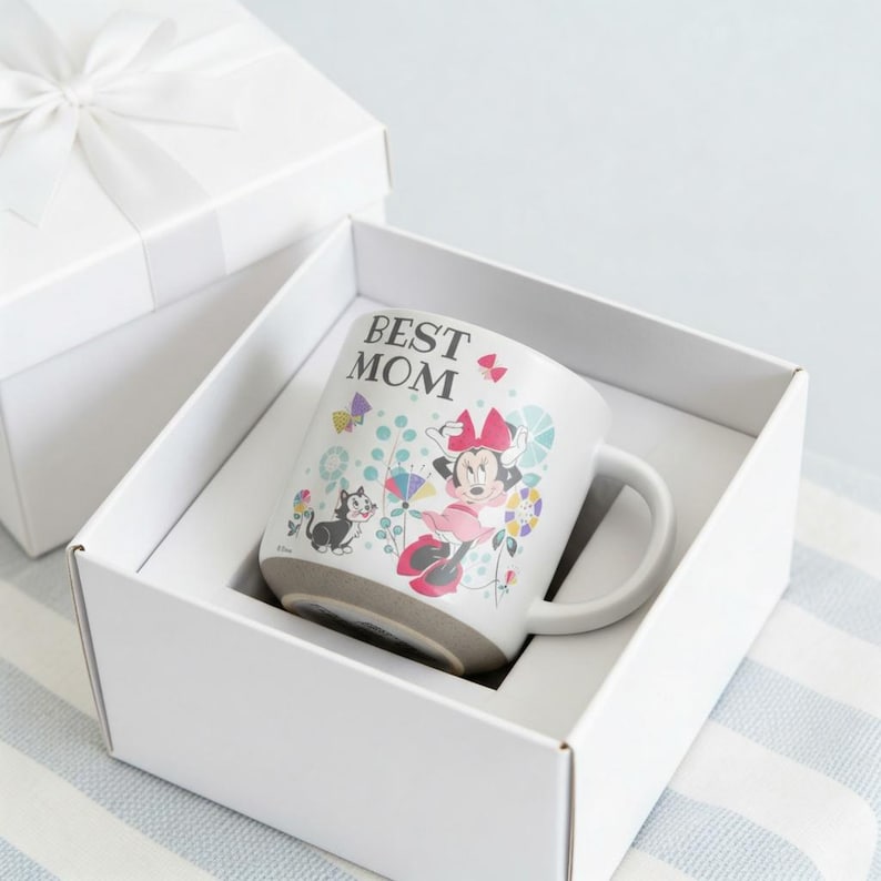 Best Mom Pottery Mug, Minnie Mouse Ceramic Mug Gift for Mom, Disney Floral Coffee Mug for Mother's Day, Minnie Mouse Mug For Mom