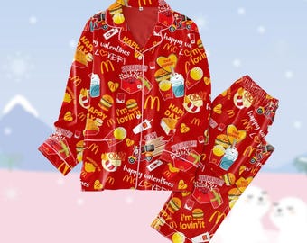 Pijama grueso McDonald's, pijama de comida rápida para mujer, pijama de trabajo, pijama festivo para amantes de McDonald's, pijama de San Valentín