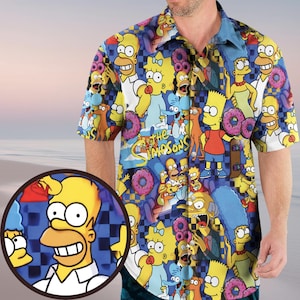 The Simpsons Hawaiian Shirt, Cartoon Tropical Tee, Funny Summer Outfit For Fans, Homer and Bart Vacation Shirt, Simpsons Aloha Shirt
