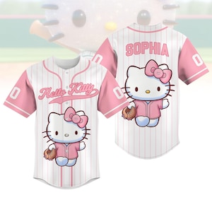 Custom Kitty Cat Baseball Jersey, Kawaii Cat Shirt, Pink Kitty Jersey Shirt, Cat Lover Shirt, Kitty Cat Baseball Shirt, Cartoon Jersey