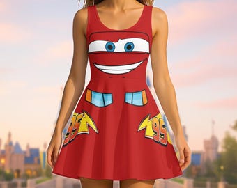 Vestido skater de Rayo McQueen, disfraz de la película Cars, disfraz rojo de Pixar Disneybound, bonito vestido de cosplay para mujer para un viaje a Disneyland.