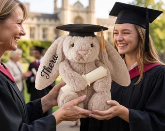 Abschluss-Häschengeschenk, benutzerdefinierte Plüschhasen-Andenken, personalisiertes graduiertengeschenk, Klasse von 2026 Seniorgeschenk, gestickter Name Plüsch