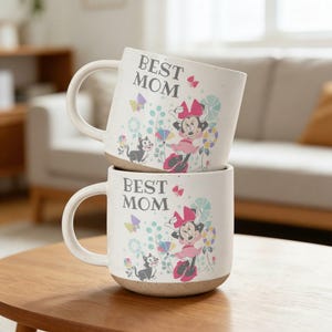Best Mom Pottery Mug, Minnie Mouse Ceramic Mug Gift for Mom, Disney Floral Coffee Mug for Mother's Day, Minnie Mouse Mug For Mom