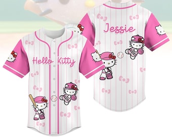 Camiseta de béisbol de gatito con nombre personalizado, camiseta de gato kawaii, camiseta de gatito lindo, atuendo de gatito rosa, camiseta de béisbol de gatito coqueto