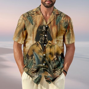 Darth Vader Hawaiian Shirt, Star Wars Button Shirt, Summertime Palm Jungle Shirt, Vintage Star Wars Short Sleeve Shirt, Vacation Shirt