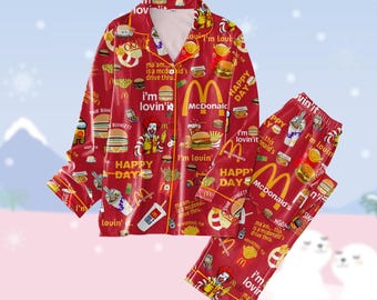 Pijamas de McDonald's para Navidad, pijamas de McDonald's para fiesta, pijamas de trabajador para mujer, pijamas de comida rápida, pijamas de regalo para Navidad
