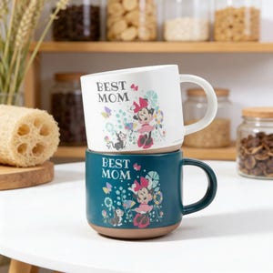 Best Mom Pottery Mug, Minnie Mouse Ceramic Mug Gift for Mom, Disney Floral Coffee Mug for Mother's Day, Minnie Mouse Mug For Mom