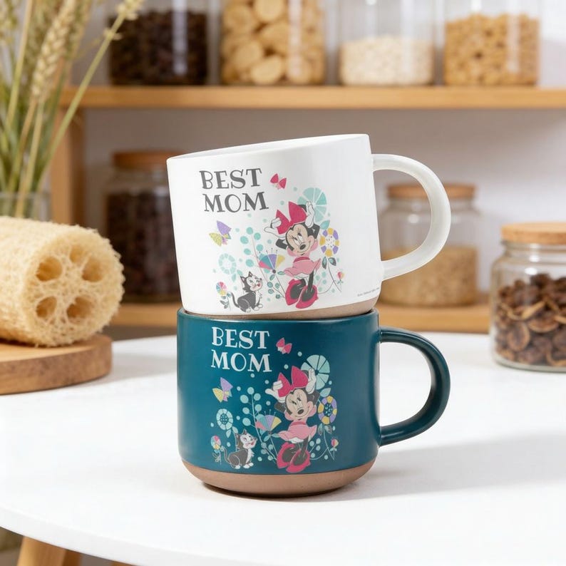 Best Mom Pottery Mug, Minnie Mouse Ceramic Mug Gift for Mom, Disney Floral Coffee Mug for Mother's Day, Minnie Mouse Mug For Mom