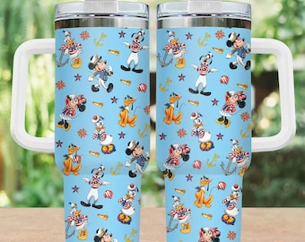 Disney Cruise Tumbler 40oz, Mickey And Friends Stainless Steel Travel Mug, Family Vacation Cup With Straw, Ocean Theme Drinkware Gift