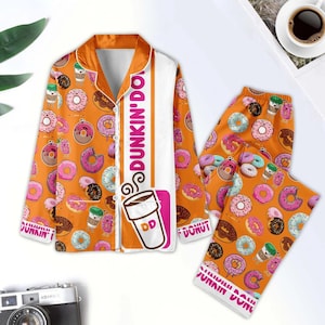 Dunkin Donuts Pajamas Set, Dunkin Donuts Pajamas, Dunkin Donuts Shirt, Christmas Pajamas Set, Dunkin Donuts Pajamas Pants