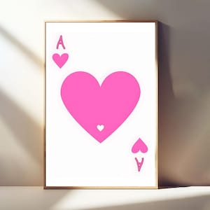 Trendy hartenaas-poster, trendy retro muurkunst, pokerprint, Pink Ace-print, poster aaskaart, canvas poster
