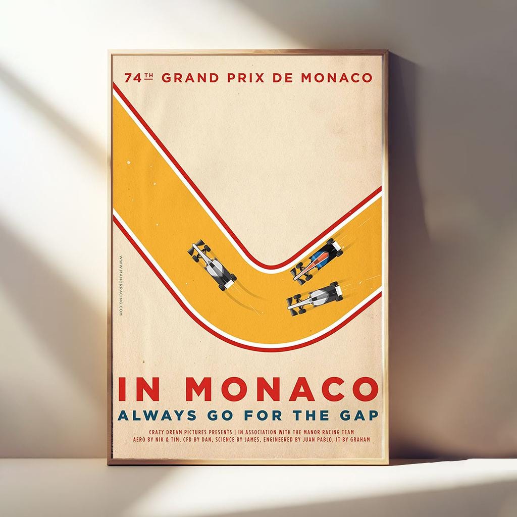 Grand Prix of Monaco Advertising Poster, Formula 1 Style Print, Ad Wall Art, Vintage Racing Sprint Retro F1 Design Advertisement