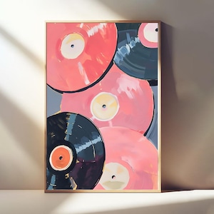 Tourne-disque, impression colorée de tourne-disque, affiche de musique, tableau rétro, décoration murale musique, recoin musical, impression murale esthétique disco