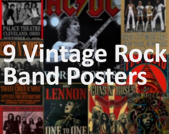 Vintage Rock Band Posters Set(9 Pcs), 70s 80s 90s Retro Music, Room Wall, Bedroom Decor, Wall Art, Old Music Album Cover Prints 7x11 inches