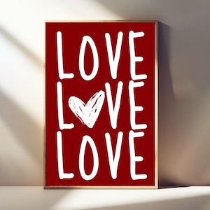 Póster de amor, arte mural retro moderno, estampado de amor rojo, arte mural de los años 70, arte con frases de amor, estampado rojo, estampado preppy, arte moderno para apartamentos, póster en lienzo