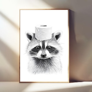 Funny Raccoon Wall Art, Animal Bathroom Photo Print, Raccoon on Toilet, Funny Bathroom Wall Decor, Funny Quirky Animal Print