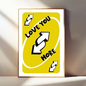 Poster "Ti amo di più", poster di carte da gioco, stampa retrò, decorazione da parete gialla preppy, arte da parete trendy per appartamenti, arte da parete femminile