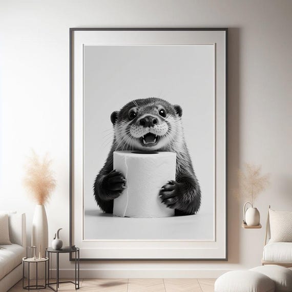 Poster Drôle De Loutre Pour Salle De Bain - Lot De 3 Toiles Noires Et Blanches 20x30 Cm Sans Cadre - Décoration Murale Humour