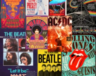 9 Pcs Vintage Rock Band Posters Set, 70s 80s 90s Band Poster, Classic Rock Posters, Vintage Music Posters, Aesthetic Wall Collage Kit 7x11