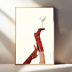 Red Boot Martini Wall Art, Bar Cart Art, Vintage Poster, Canvas Posters, Wall Art Poster, Poster Gifts, Unframed