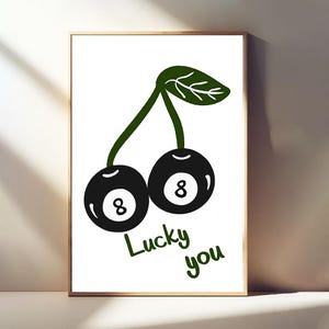 8-ball kersenprint, Lucky You Aesthetic, retro kersenkunst aan de muur, vintage barwagen, kersenprint, trendy muurkunst, funky interieur