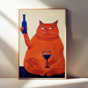 Cat Poster, Bar Cart Decor, Wine Print, Trendy Wall Art, Retro Kitchen Prints, Cheers Print, Home Bar Decor
