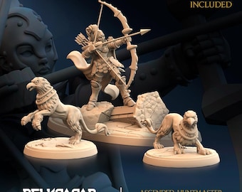 Ascended Huntmaster - Set of 3 or sold individually - 32mm - Grey resin miniatures, unpainted